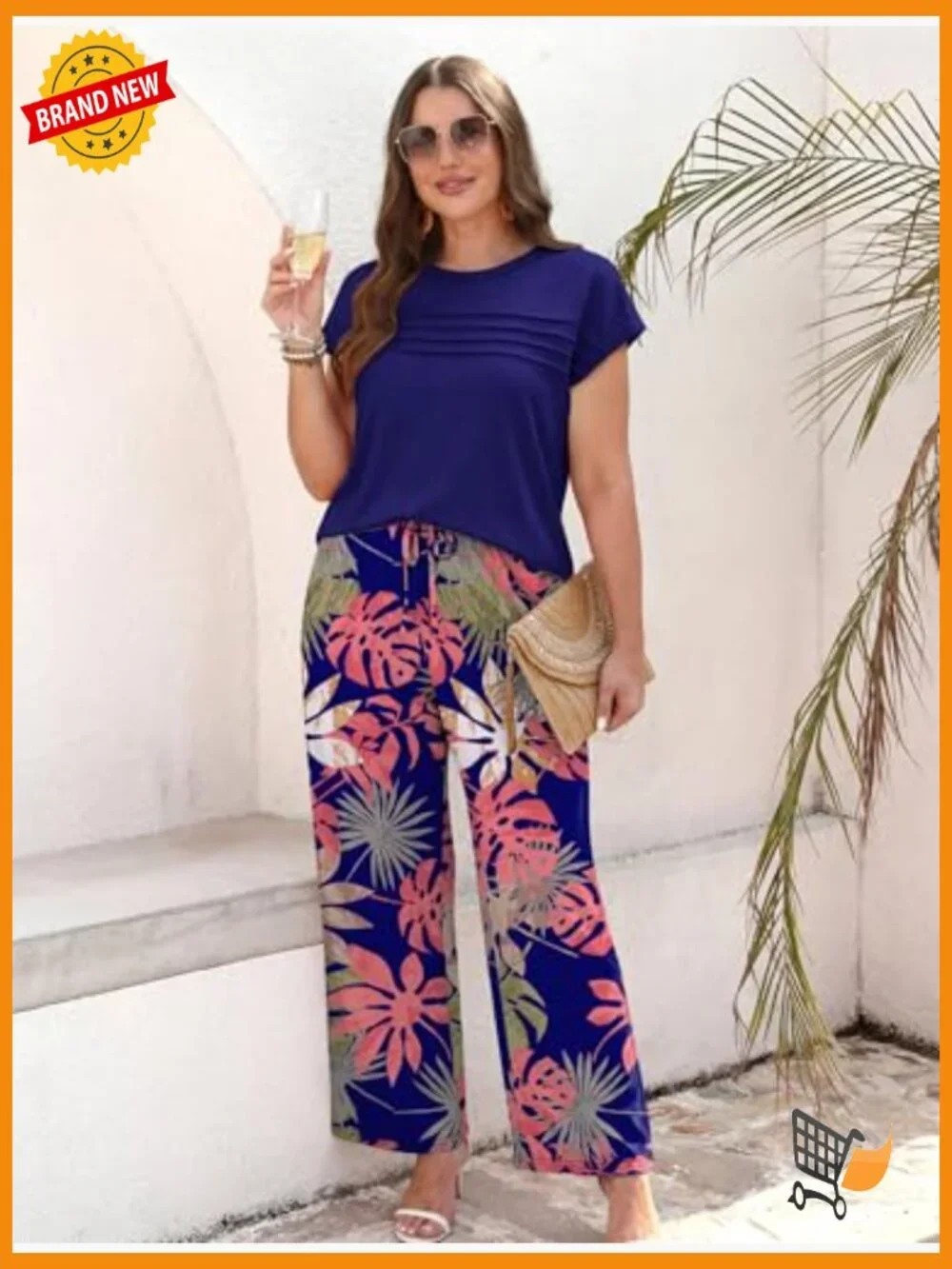 Women's Two Piece Set Matching Lounge Wide Leg Pants Tops Set